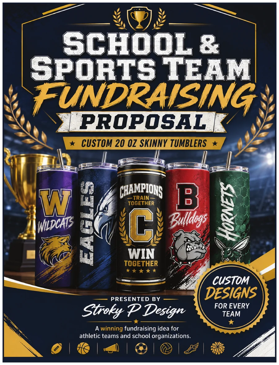 School and sports team fundraising proposal cover featuring custom team tumblers