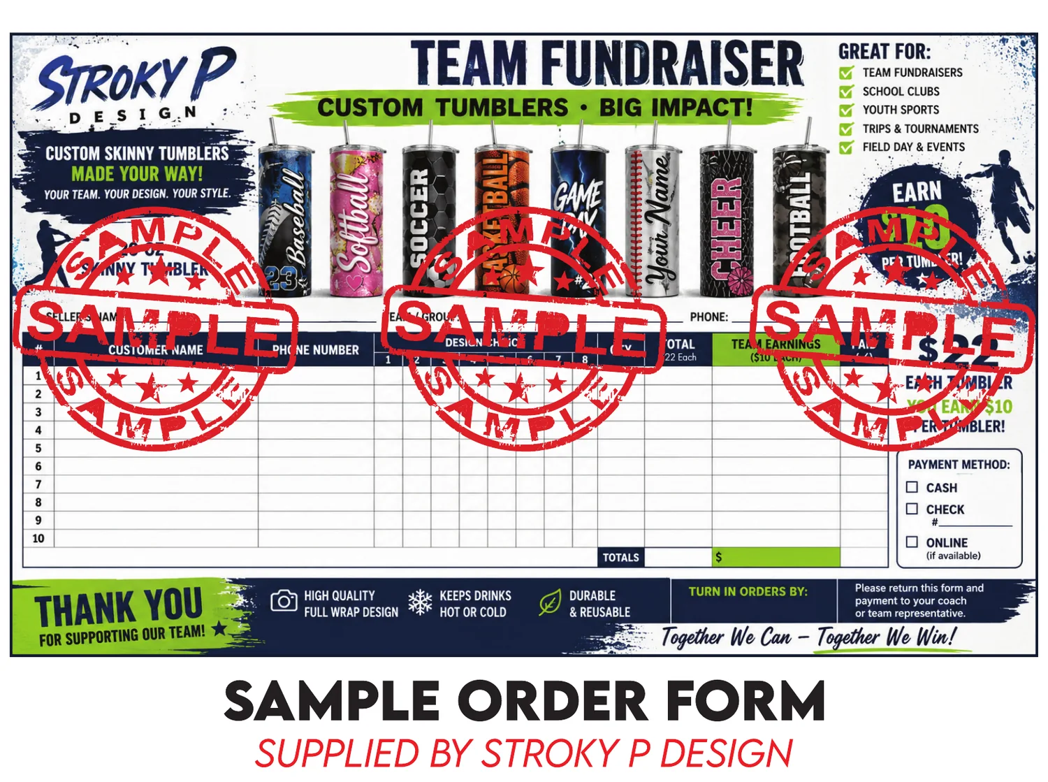 Sample Stroky P Design team fundraiser order form